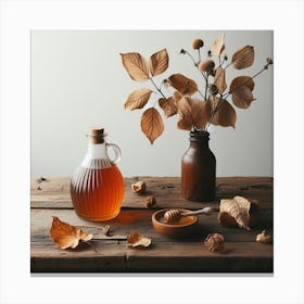 Autumn Leaves On A Wooden Table Canvas Print