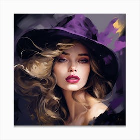 Beautiful Woman In Purple Hat Canvas Print