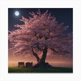 Cherry Blossom Tree At Night Canvas Print