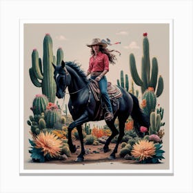 Cowgirl On Horseback 14 Canvas Print