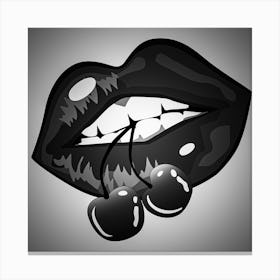 Black Lips With Cherries Canvas Print