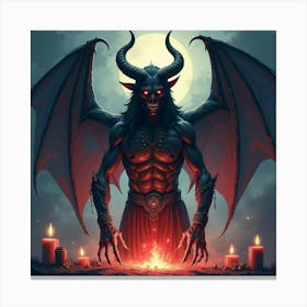 Demon In A Dark Magic Ritual, Vibrant Watercolor Atmosphere 1 Canvas Print