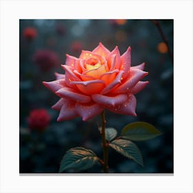 A Mythical Rose With Petals Of Glowing, Fractal Ribbons Blooming In A Magical Garden Canvas Print