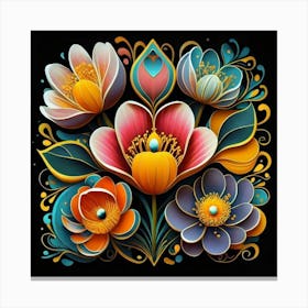 Abstract art of exotic flowers with vibrant abstract hearts in their designs, hearts, 8 Canvas Print