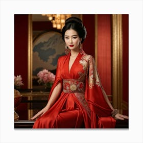 Asian Elegance Personified As A Lady Poised In High End Attire High Fashion Venue Ambient Lighting (3) Canvas Print