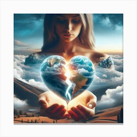 Earth In A Heart Canvas Print