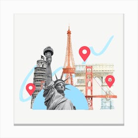 Statue Of Liberty And Landmarks Canvas Print