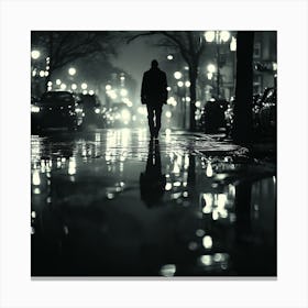 Man Walking Down The Street At Night Canvas Print