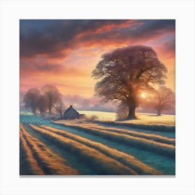 Sundown at Winter on the Farm Canvas Print