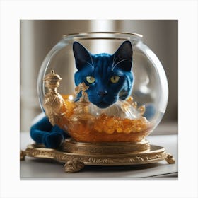 Blue Cat In Gold Bowl 2 Canvas Print