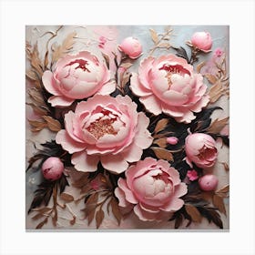 Pattern with Pink Peony flowers 1 Canvas Print