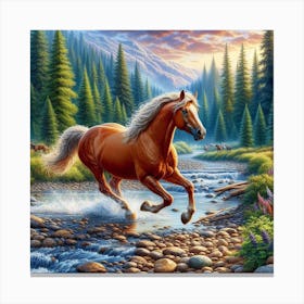 Horse Running In The Stream Canvas Print