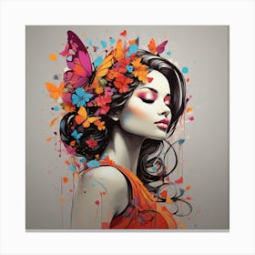 Woman With Butterflies In Her Hair Canvas Print