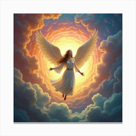 Angel Bathed In Light, Flying Through A Colorful Vortex 1 Canvas Print