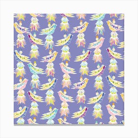 Perwinkle Colorful Tassel Birds Canvas Print