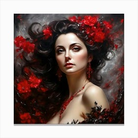 Woman With Red Flowers Canvas Print