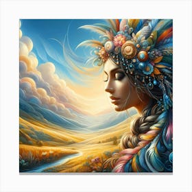 Beautiful Woman With Feathers Canvas Print