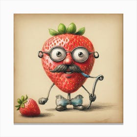 Strawberry With Mustache 1 Canvas Print