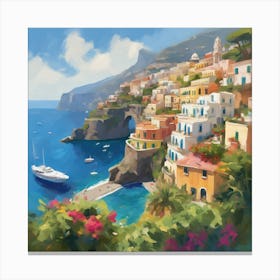 Lazy Square Impressionist Oil Painting Of The Sunny Amalfi Coast (7) Canvas Print