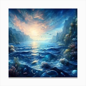 Seascape With Dolphins Canvas Print