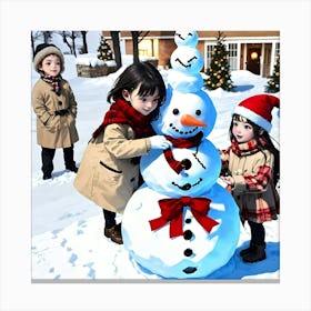 Snowman Building Canvas Print