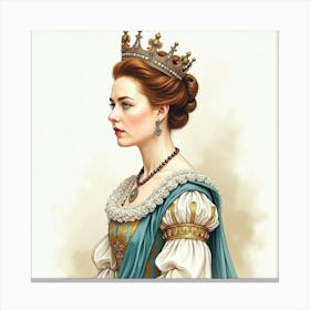 Stunning Watercolor Artwork Of Queen Elizabeth I, Showcasing Her Majesty 1 Canvas Print