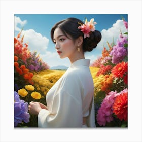 Asian Girl In Flowers Canvas Print