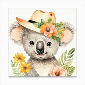 Floral Baby Koala Nursery Illustration (6) 1 Canvas Print
