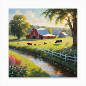 Farm By The Stream Canvas Print