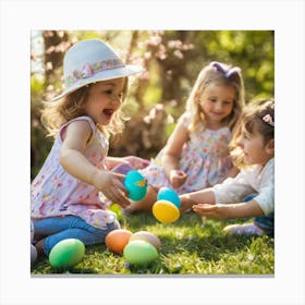 Children Playing With Easter Eggs Canvas Print