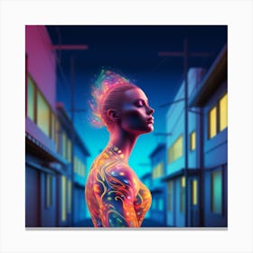 Digital Illustration. Vibrant Vortex: The Spiraling Power of Female Energy, neon. Canvas Print