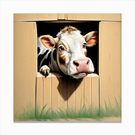 Cow Peeking Out Of A Barn Canvas Print