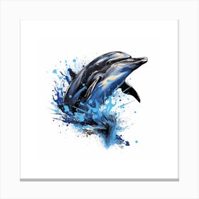 Dolphin Sketch With Ink Splash Effect 1 Canvas Print