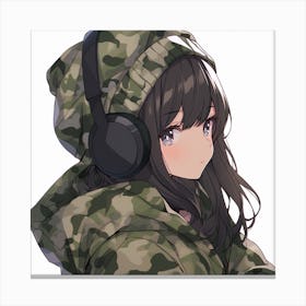 Anime Girl In Camouflage 2 Canvas Print