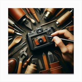 Hand With Camera And Tools Canvas Print