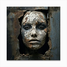 Portrait Of A Face Weathered And Worn By Time With Prominent Cracks Spots And Textured Chips Em 1 Canvas Print