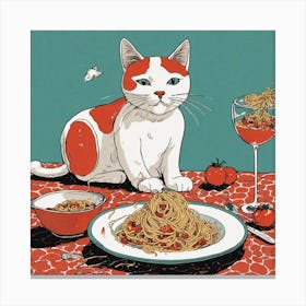 Cat With Spaghetti Canvas Print