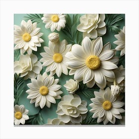 Daisy Flowers On Green Background Canvas Print