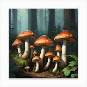 Mushrooms In The Forest Art Print Canvas Print