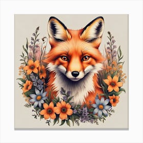 Fox In Flowers Canvas Print