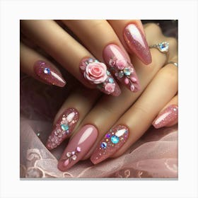 Pink Flower Nails Canvas Print