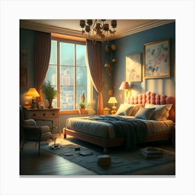 The View Of Very Beautifull Bed Room 3d Canvas Print