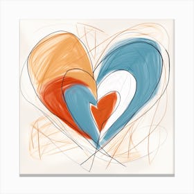 Heart Doodle Sketch Blue & Orange 5 Canvas Print