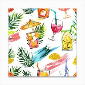 Seamless Pattern With Tropical Drinks 12 Canvas Print