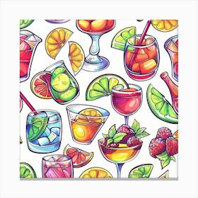 Seamless Pattern With Colorful Drinks 4 Canvas Print