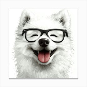 Samoyed Dog With Glasses Canvas Print