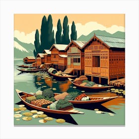 Dal Lake, Srinagar, Kashmir. Vintage  Canvas Print