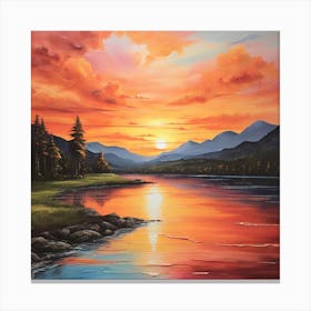 Sunset On The Lake \ Acrylic colours Canvas Print