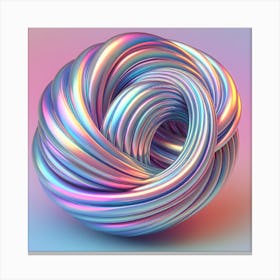 High-resolution, 3D digital art render of an abstract iridescent twisted torus -Holograph Canvas Print