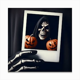 Halloween Skull Mask Polaroid Frame Canvas Print